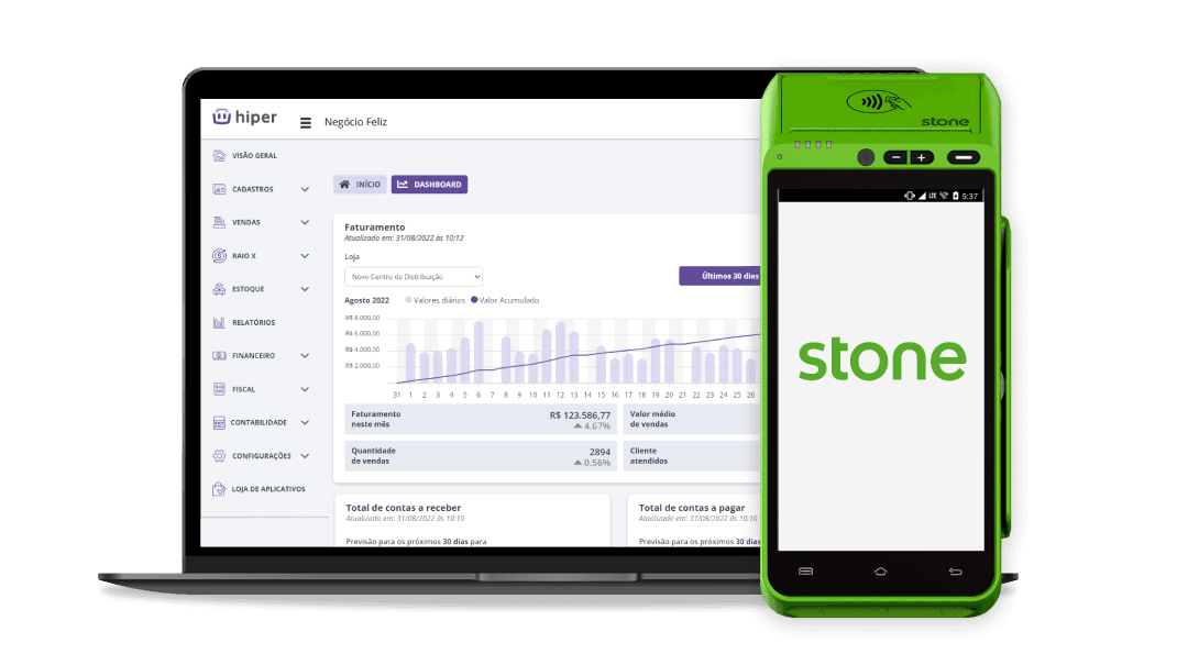 Sistema de gestão Hiper com maquininha Stone integrada